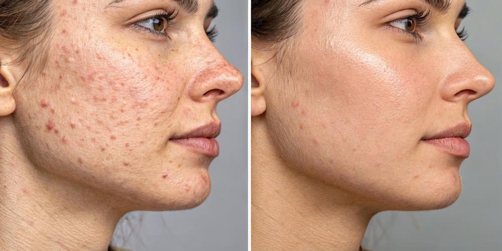 Side-by-side comparison of facial pigmentation and skin texture
